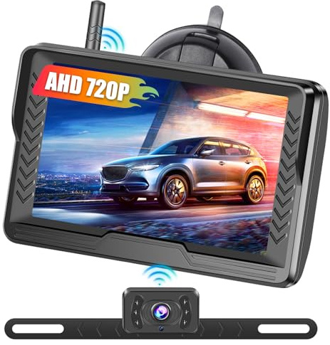 Inefala Kit Cámara de Marcha Atrás Inalámbrico Pantalla 5 | Visión Nocturna HD, IP69 Impermeable, Cámara de Aparcamiento, Para Camiones Remolques Coches RV