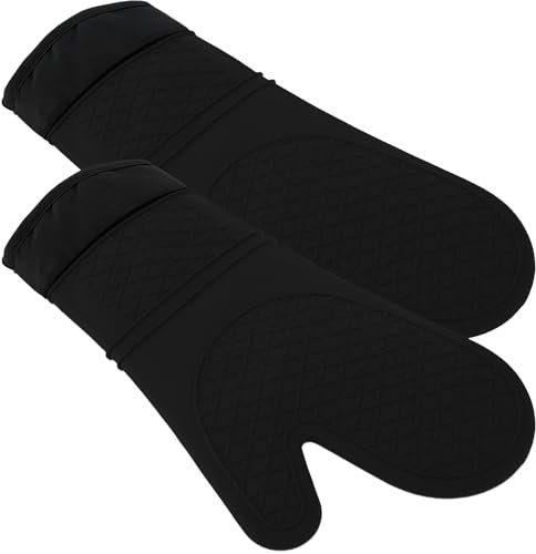 Oven Mitts with Non-Slip Silicone Pattern Temperature Resistant Cooking Mitts Reusable Oven Gloves Mitts Kitchen Oven Mitt Gloves Anti-Scald for Baking Cooking Kitchens #