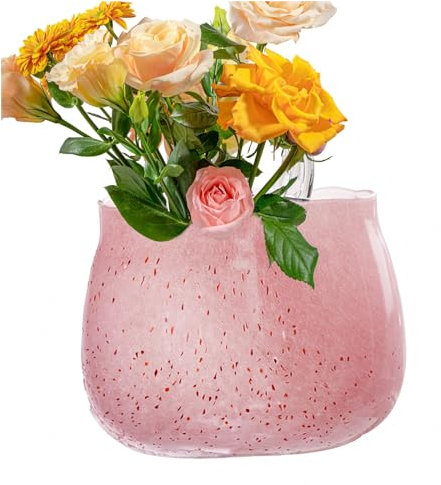 Vase Fraise, avec Bulles Et PoignéEs Vase Decoratif en Verre Vase Sac A Main, Cadeau pour Votre Petite Amie,éPouse,MèRe,Style1
