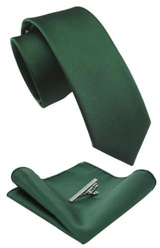 JEMYGINS Schmale Herren Krawatte und Einstecktuch krawattenklammer Set 6cm