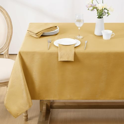 Softalker Weihnachts Tischdecke Gold 100x140 Jacquard-Wellenmuster Abwaschbar Wasserabweisend Abwischbar Fleckschutz rechteckig Tischtuch für Neujahr Draußen Party Geburtstag Hochzeit Silvester