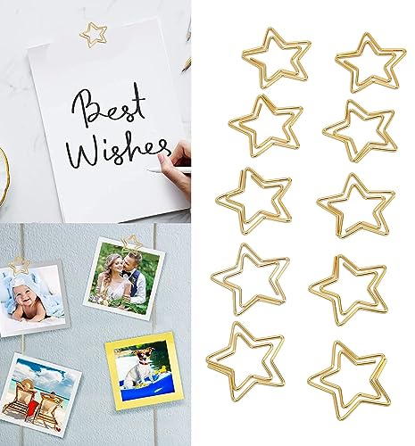 LetCart Goldfarbene Büroklammern, goldfarbene Sterne, 100 Stück, kleine, rutschfeste Büroklammern, Sand, Binderclips, Set, rostbeständig, niedliche Büroklammern für Büro, Schule