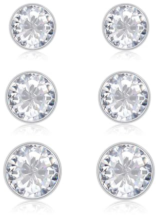 Glintara Ohrstecker Silber 925, 3 Paare Klassisch Ohrringe Stecker mit Zirkonia, Hypoallergen Rund Ohrringe Set Ohrstecker 4/5/6mm, Schlafen Knorpel Ohrschmuck für Mehrere Ohrlöcher mit Geschenk Box