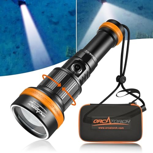 ORCATORCH ZD710MK2 Tauchlampe LED mit Zoom, 1500 Lumen Taucherlampe mit 4 Modi 2-in-1 Spot und Flutlicht, IP68 Wasserdichte Unterwasser Taschenlampe für Unterwasser 150M Tauchen, Camping