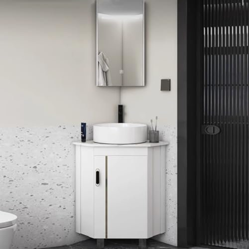 YZJJ Lavandino per il bagno, mobile angolare con armadietti a specchio a LED, stazione di lavaggio a mano galleggiante per piccoli spazi, vasca per lavanderia per bagno, cucina, soggiorno(56CM/22IN)