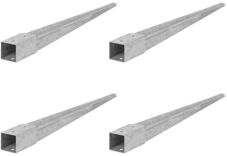 ADGO Manicotto per terreno - Set di 4 supporti per pali 50x50 Lunghezza 600 mm - Supporto per pali di recinzione - Ancoraggio a terra per pali in legno - Manicotto da inserire - Ancoraggio