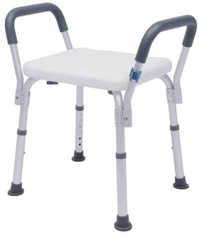Duschhocker Badstuhl mit Armlehnen | Höhenverstellbar | Anti-Rutsch | Belastbar bis 150 kg | Moderne Badezimmerhilfe für Senioren