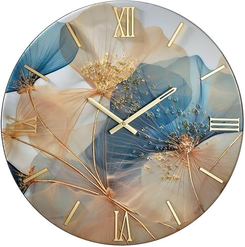 Generico Orologio da Parete, Soggiorno, Cucina, Moderno,Effetto marmo, Base legno, Lavorazione a resina, Numeri a rilievo, Diametro disponibile 40/60/80/100 cm, Made in Italy (petali, 40)