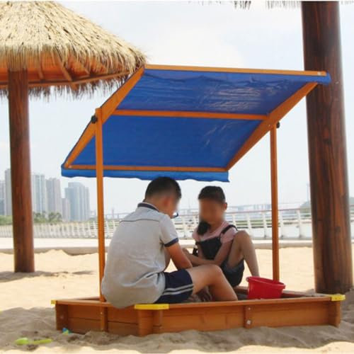 Wooden Sandbox with Adjustable Canopy for Kids Ages 4 8 Anti aging Woven Backing Perfect Sand Pit for Boys and Girls