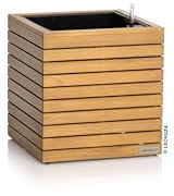 Lechuza PALO Natural Wood 45 Low Pot de Fleurs en Bois d'eucalyptus avec système d'irrigation, indicateur de Niveau d'eau et bac à Plantes, Surface en Bois véritable, 44 x 44 x 46 cm, 16772