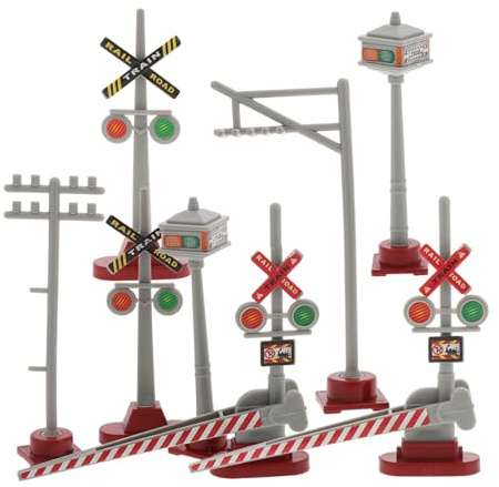 STOBOK Model Train Traffic Sign Set with Signal Lights and Poles for Diy Toy Train Scenes and Railroad Accessories
