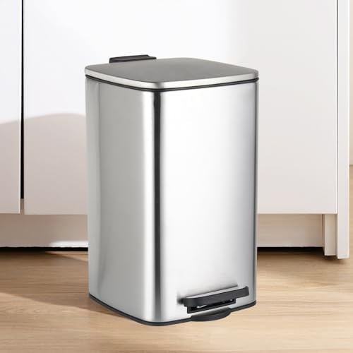 STARNINE Small Bathroom Bin 8L Kitchen Pedal Dust Bin Stainless Steel Toilet Bin Pedal Dust Bin With Lid Soft Closing Lid (Silver)