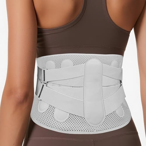 GuKKK Rückenstützgürtel mit 5 Metallstützen,Rückenbandage 3D-Gestrick Atmungsaktiv für Herren und Damen,Lendenwirbelstütze mit Verstellbarer Rückengurt Rückenschmerzen Linderung für Arbeit (XL)