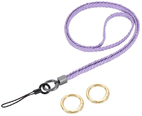 sourcing map Woven Neck Lanyard, 15.4 Leather Handmade Keychain Strap ID Badges Holder Lanyard for Clutch Cellphone Keychain Wallet Purse Accessories, Light Purple
