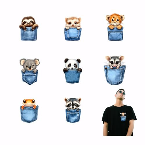 SUPERDANT 9 Stile Taschentiere Aufkleber für Wärmeübertragung Panda Leopard Giraffe Bügelbilder Wärmeübertragung Aufkleber Kleidung Bügelbilder Für T Shirts Segeltuchtaschen Jacken