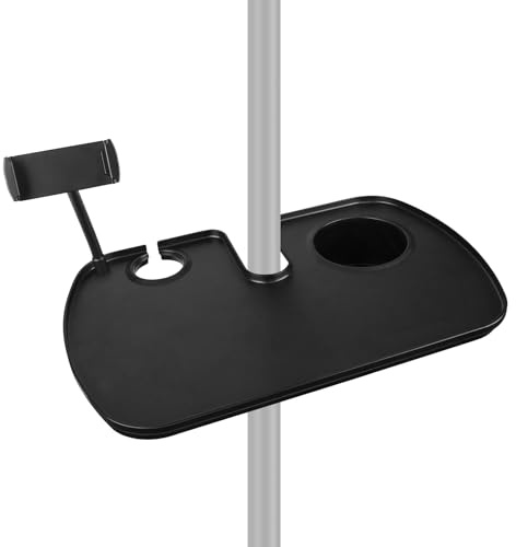 Geekria for Creators Microphone Stand Tray with Cup Holders, Phone Holder and Microphone Holder for Stage, Live Streaming, Recording (Black)