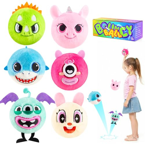 U&C Planet 6er Set Bouncyballs Sprungball mit Plüsch Springbälle Weich & Super Sprungkraft (bis zu 3m) Outdoor Spielzeug Geschenk für Kinder Jungen Mädchen ab 3 Jahre