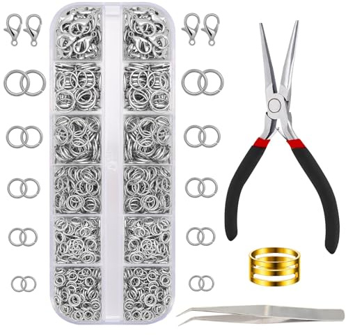 JOLCEEY Jump Rings Kit, Silver Open Jump Rings with Jewellery Pliers for Jewellery Making Bracelet Earring Necklace Repair (4mm 5mm 6mm 8mm 10mm)