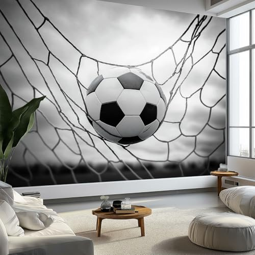 Générique Papier Peint Panoramique Noir et Blanc Peinte Murale, Sports de Football Style Simple Intissé Murale, 400 x 280 cm (L x H) Photo Fresque pour Salon Chambre d'enfants Restaurant Décoration