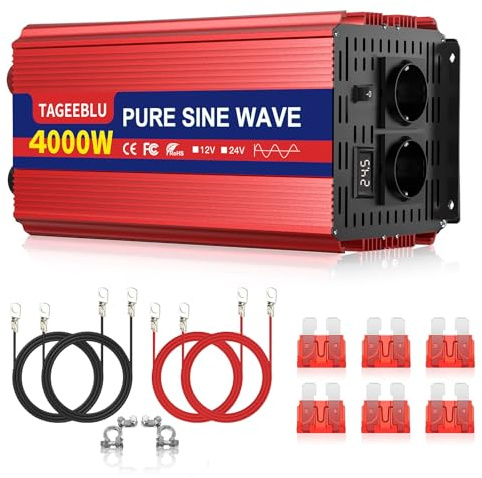 TAGEEBLU 4000W Pur Sinus convertisseur 24v 220v Camion, transformateur 24v 220v avec écran LCD, 2 Prises UE