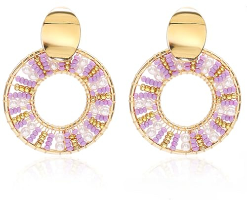 Bunte Perlenohrringe im Boho-Stil für Damen, Sommer-Strand-Handarbeit, Hoop-Geschenk-Ohrringe