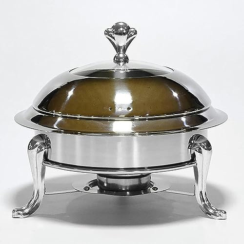 GUHPZA Chafing Dish Buffet Set, Round Durable and Buffet Warmer Set, Stainless Steel for Kitchen Party Dining Buffet,Gold,Stainless Steel Liner,Silver-Stainless Steel Liner