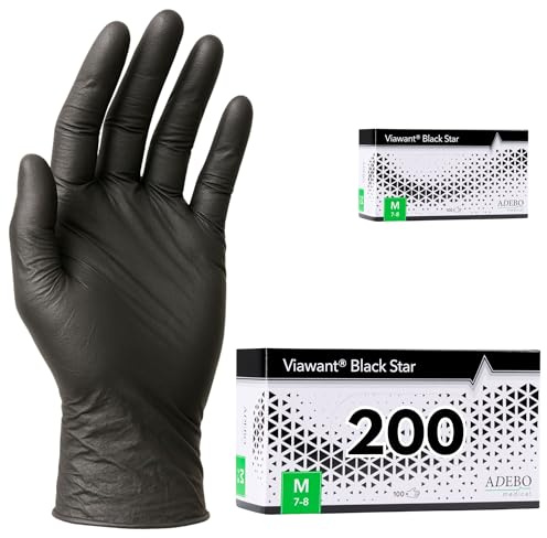 Einweghandschuhe 200 Stück | M | Nitrilhandschuhe Schwarz | Puderfreie, latexfreie Einmalhandschuhe | Reißfest & feinfühlig | EN 455 & EN 374 | Gr. XS, S, M, L, XL