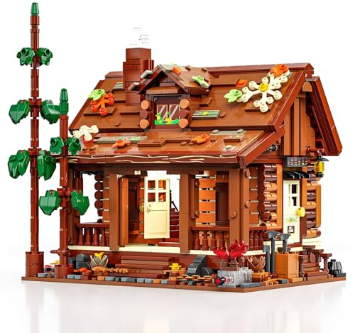 SymGrpu Holzhütten Bausteine Bausatz, Holz-Waldhaus-Bauspielzeug, STEM-Baumhaus-Architektur Modell Klemmbausteine, Geburtstagsgeschenk für Erwachsene Kinder(2264 Stück)