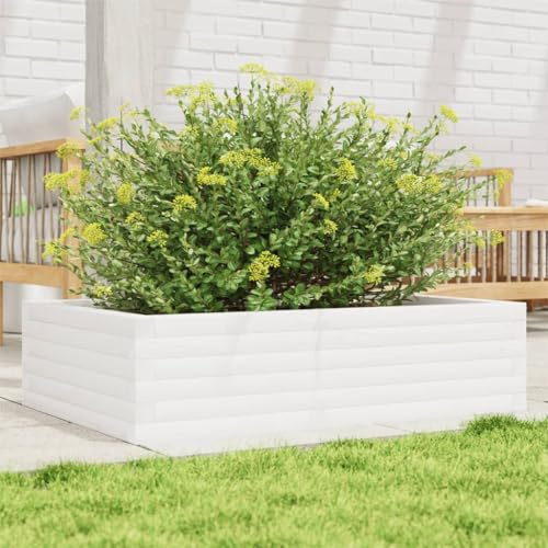 HaoChrymec Jardinière with Pin Massif Wood, Design Robuste, Jardinières Extérieur, Bac à Fleurs Extérieur, Jardinière Balcon, Balconnière Extérieure, Blanc, 90 x 60 x 23 cm
