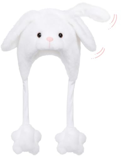 Deletoys Animal Hat with Moving Ears Jumping Pop Up Beating Silly Hat Plush Cap Holiday Cosplay Dress Up Crazy Hats Funny Gift for Kids Adult, Cute Bunny