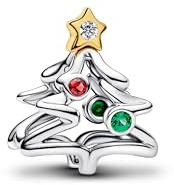 PANDORA Moments 764248C01 Breloque en forme de sapin de Noël en argent sterling avec alliage plaqué or 14 carats et zircones