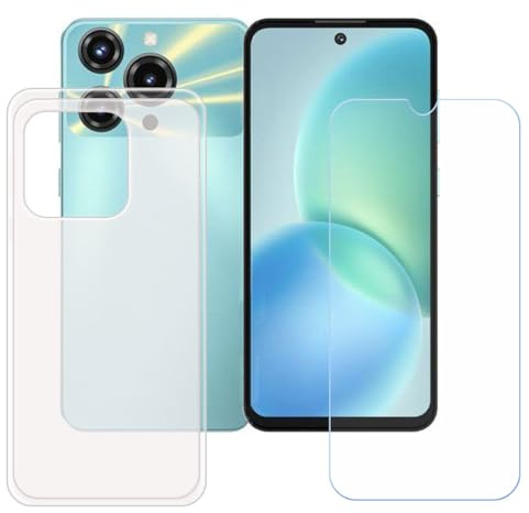 GYDQQKJ Funda para Oukitel C69 + Vidrio Protector de Pantalla Cristal Templado Film, Translúcido Suave TPU Silicona Cover Carcasa Caso Case para (7.20)