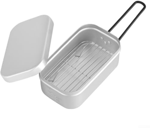 Contenitore per il pranzo da campeggio in alluminio con vapore integrato e griglia per la preparazione e la conservazione degli alimenti all'aperto (2 pezzi, argento)