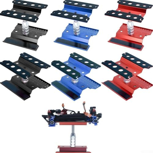 Soporte de trabajo de reparación de automóviles RC – Estación de trabajo de aluminio ajustable con rotación de 360 grados, placa de espuma antideslizante y agujeros de reconstrucción de golpes para