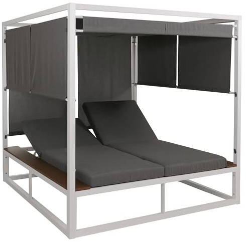 Mendler Lounge-Gartenliege HWC-M63bAM 200cm - weiß Polster grau | XL, Sonnenliege, Daybed, 10cm-Polster, 200cm, Aluminium