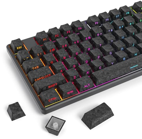 SOLIDEE Set di Keycaps Neri PBT Double Shot,Texture Carbon Forged,Profilo Cherry,141 Tasti ANSI/ISO,Keycaps Shine Through,con Switch MX,Keycaps per Tastiera Meccanica Retroilluminata(Black)