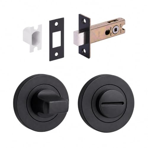 HANDLEZONE® Bathroom Toilet Door Thumb Turn & Release Deadbolt Kit - Black Matt - 65mm Bolt with 45mm Backset