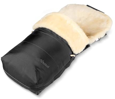 Fellhof 109403 Lammfell-Fußsack Garmisch, Oeko-TEX® Zertifiziert, 45x97 cm, Wind- und wasserdicht, Rückenteil abzipbar, waschbar bis 30° C (schwarz)