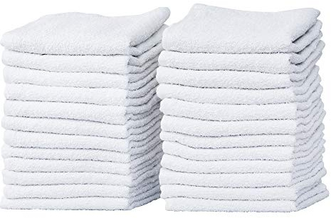 Pacific Linens 24-Pack White Thin 100% Cotton Towel Washcloths, Lightweight, Commercial Grade and Ultra Absorbent