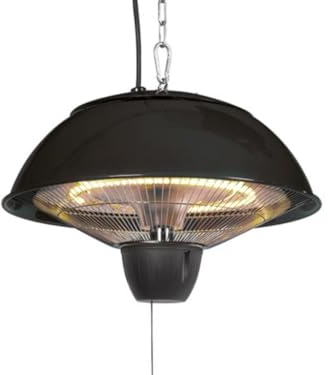 Perel Stufa da esterno, 1500 W, alogena, montaggio a soffitto, con interruttore a tirante, catenella, 1 livello di riscaldamento, resistente agli spruzzi d'acqua, metallo, nero