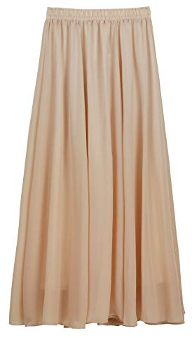 Jupe longue en mousseline de soie pour femme - Longueur de la jupe 90 cm/100 cm - Uni - Beige - Large