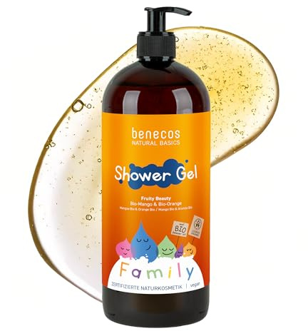 Benecos Family Size Shower Gel Fruity Beauty - Bio-Mango & Bio-Orange - süße & milde Körperpflege - veganes Duschgel - dermatologisch getestet - 950 ml