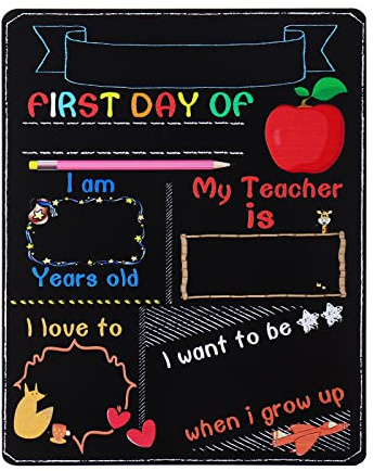NUOBESTY First Day of School Board - My First Day of School Chalkboard Reusable Back to Schools Sign Double-Sided Milestone Photo Prop for Kids Child (9.8x7.8in)