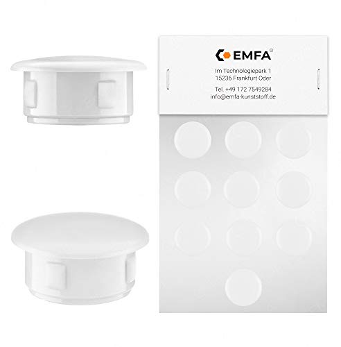 EMFA Abdeckstopfen für Bohrung Durchmesser 30 mm Weiß RAL 9010 Blindstopfen Abdeckkappen Endkappen Verschlusskappen 10 Stück Kopfdurchmesser 36 mm, Borloch 3,0 cm