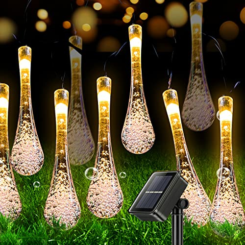 ZVO Guirlande Lumineuse Exterieur Solaire, 50 LED 7.5M Lumière de Goutte d'eau Solaire pour Extérieur et Intérieur, Lampe Décoration Étanche pour Jardin, Arbres, Fêtes Noël, Terrasse(Blanc chaud)