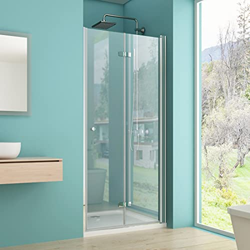 IMPTS Duschtür Falttür Dusche 90cm, Einzelfalttür Nische Duschabtrennung Duschkabine Schwingtür Falttür Duschwand Dusche 6mm ESG Sicherheitsglas 185cm