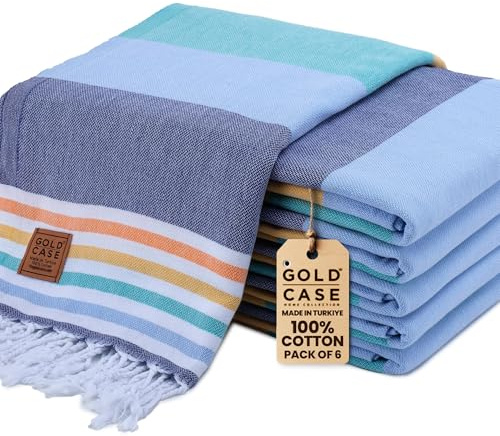 Gold CASE Turkish Beach Towel Set of 6 – 100% Cotton Large Bath Towels