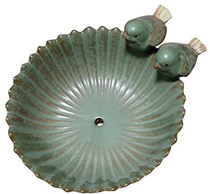 Vogeltränke Garten, Keramik Vogelbad Futterschale Vogelbecken mit Vögelchen, Garten Vogelbad Vogelbecken Garten Deko Frostfest, 16x16x10 cm