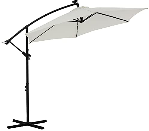 Melko Ampelschirm Ø3,3m Sonnenschirm Beige mit LED Beleuchtung Kurbelschirm Balkonschirm Marktschirm Strandschirm Gartenschirm