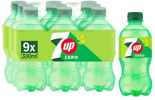 7 UP Refresco cero de lima y limón, sin azúcares y sin calorías, pack de 9 botellas de 330 ml, 2.97 litros en total